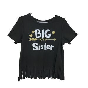 PatPat "Big Sister" 5/6 Yrs Girls Black Fringed T-Shirt